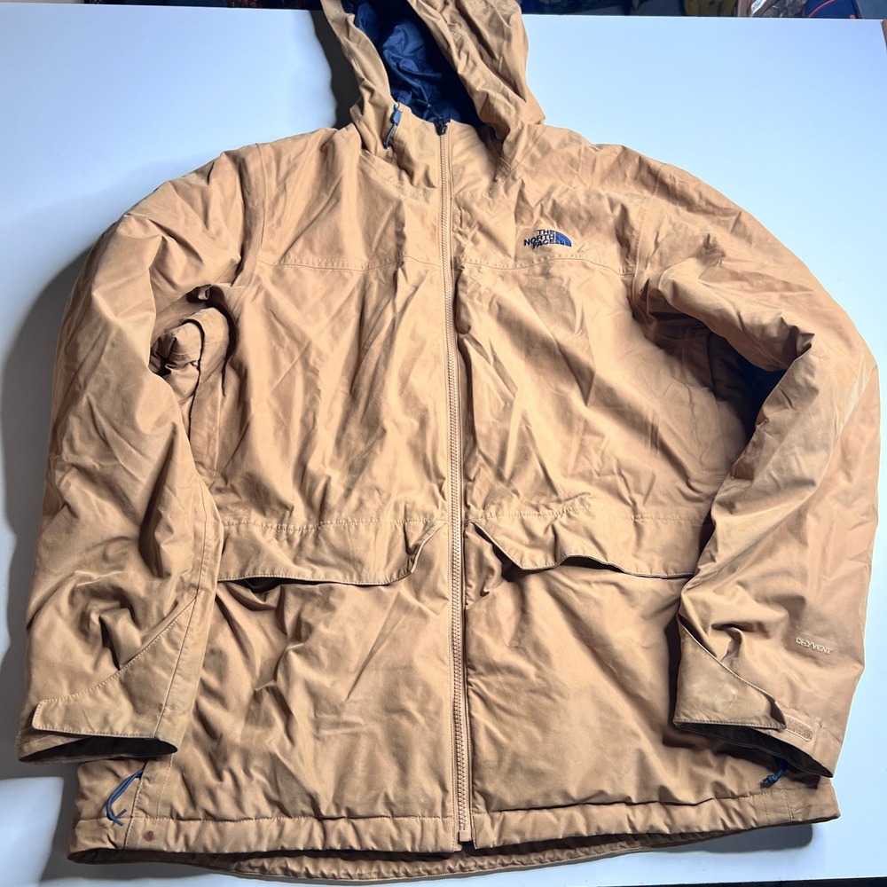The North Face DryVent Insulated Parka Jacket Mens XL Tan Brown Hooded Coat